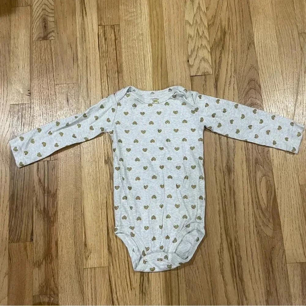 Carters Kids Gold Heart Patterned Onesie Sz 24M